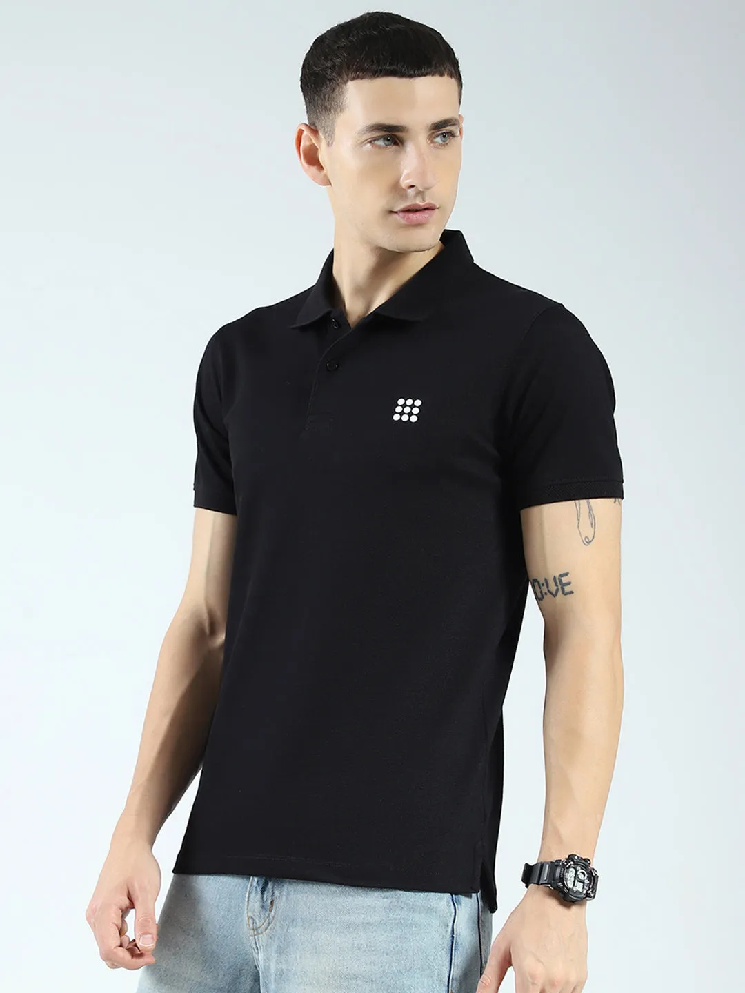 Rock.it Men Black Solid Collar Half Sleeve T-Shirt sold by Monte Carlo product image thumbnail 3
