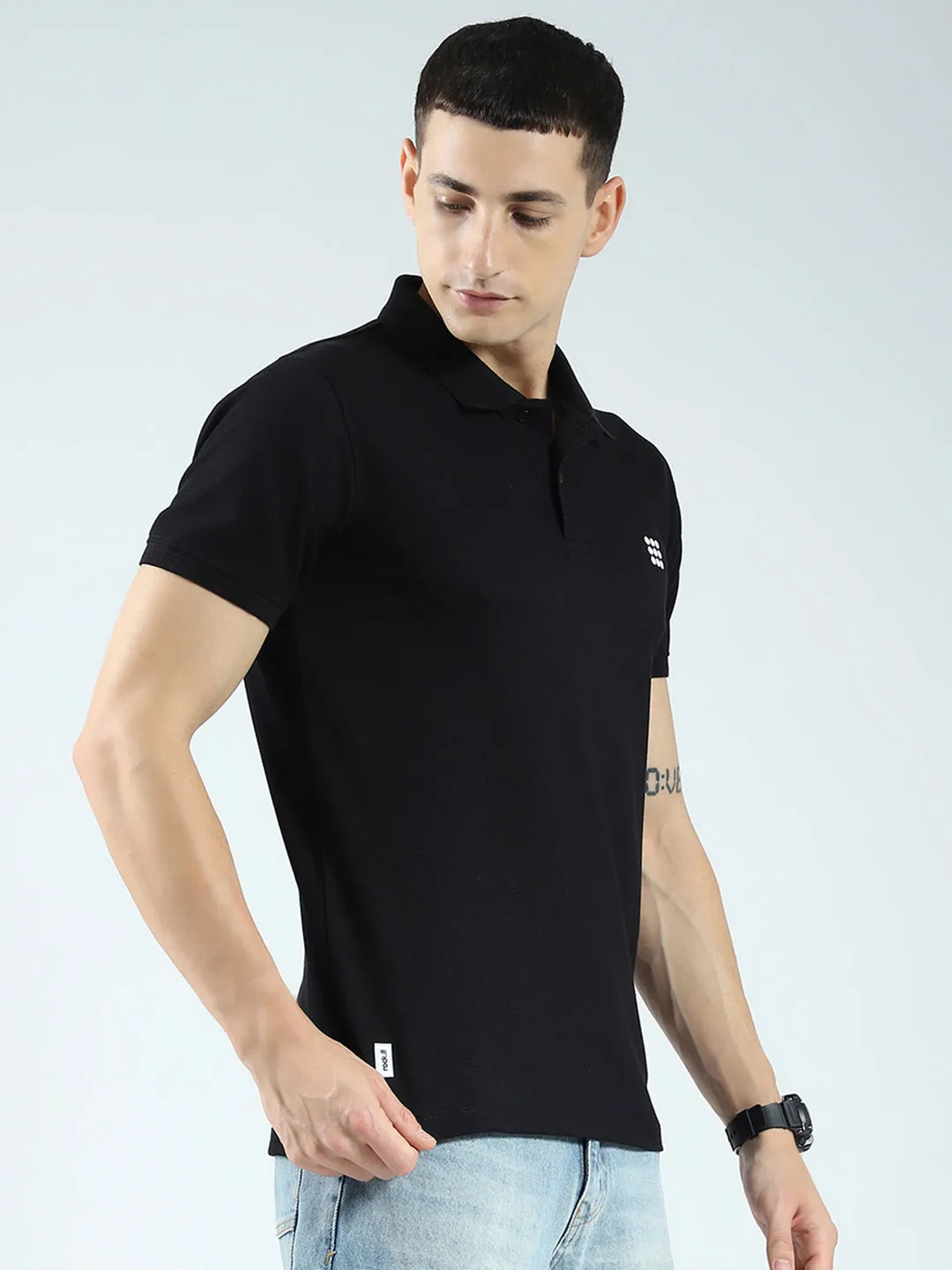Rock.it Men Black Solid Collar Half Sleeve T-Shirt sold by Monte Carlo product image thumbnail 4