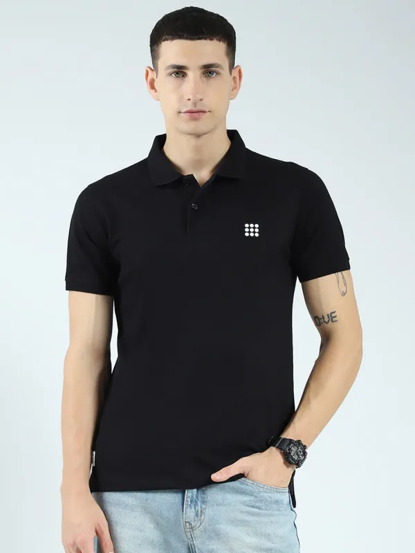 Rock.it Men Black Solid Collar Half Sleeve T-Shirt made by Monte Carlo