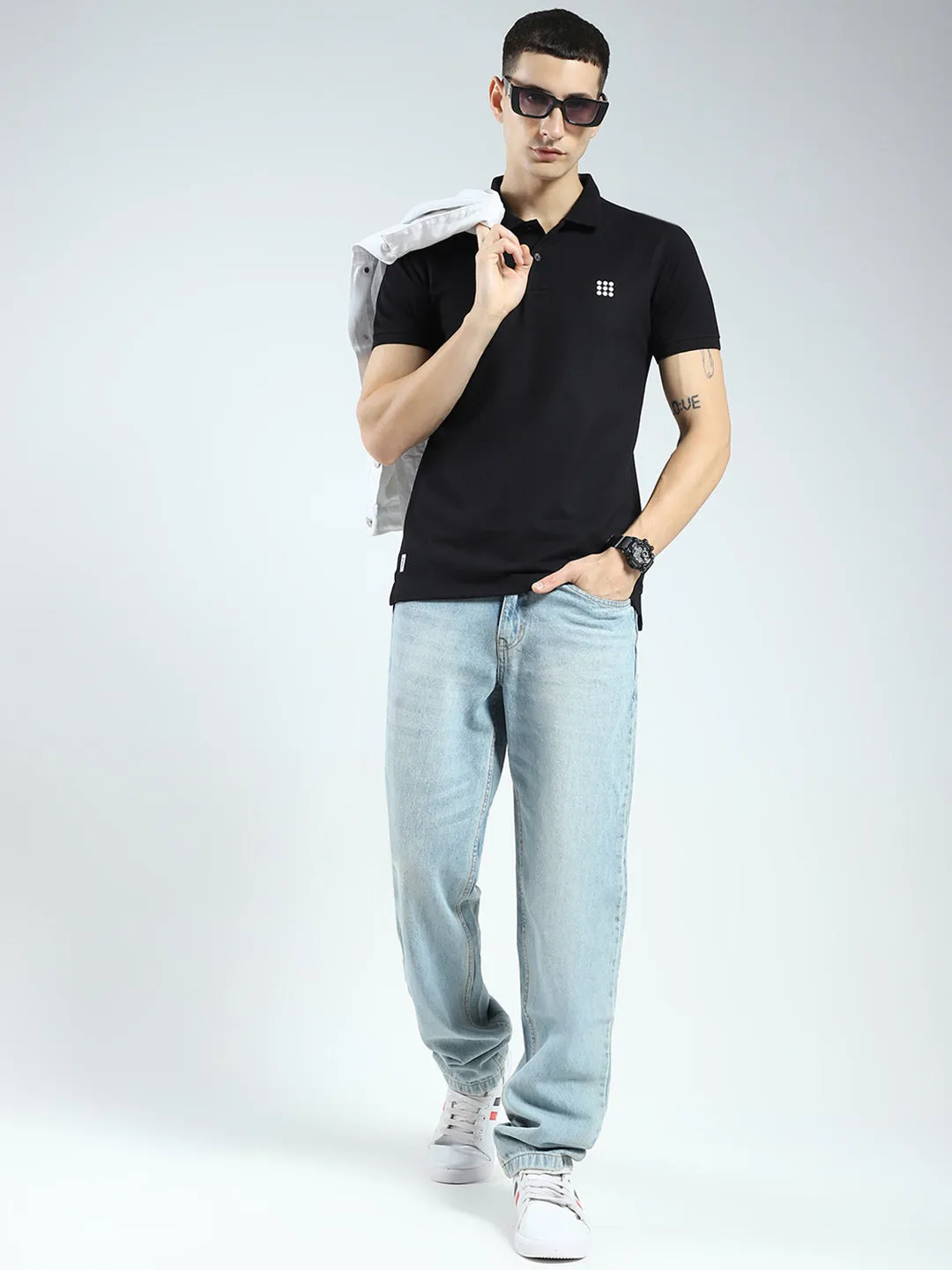 Rock.it Men Black Solid Collar Half Sleeve T-Shirt sold by Monte Carlo product image thumbnail 2