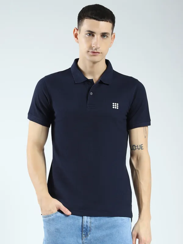 Rock.it Men Navy Blue Solid Collar Half Sleeve T-Shirt made by Monte Carlo