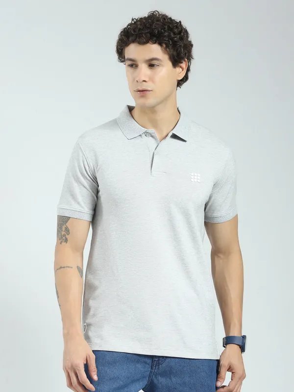Rock.it Men Grey Solid Collar Half Sleeve T-Shirt made by Monte Carlo