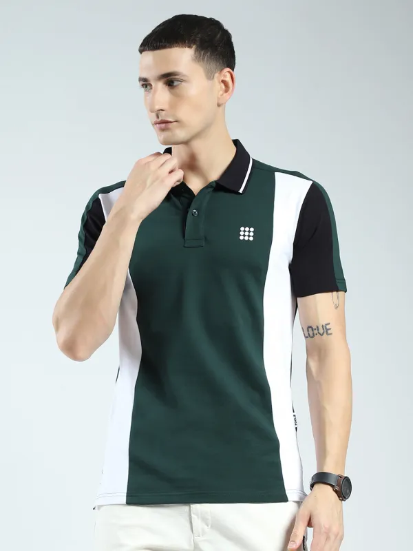 Rock.it Men Green Stripe Collar Half Sleeve T-Shirt made by Monte Carlo