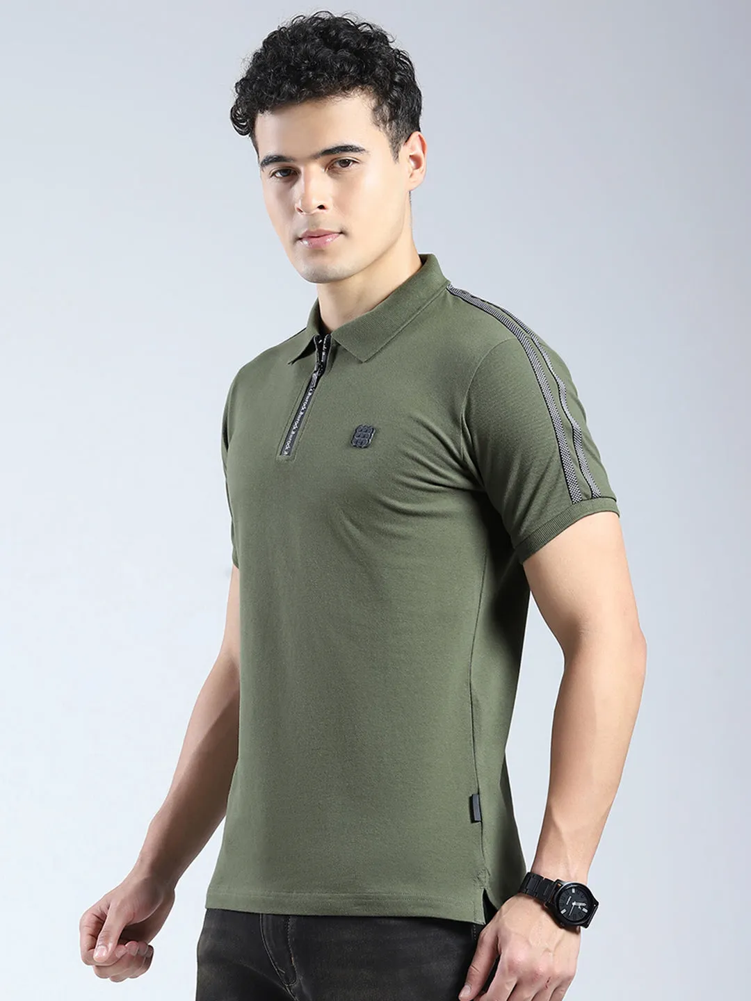 Rock.it Men Olive Solid Collar Half Sleeve T-Shirt sold by Monte Carlo product image thumbnail 3