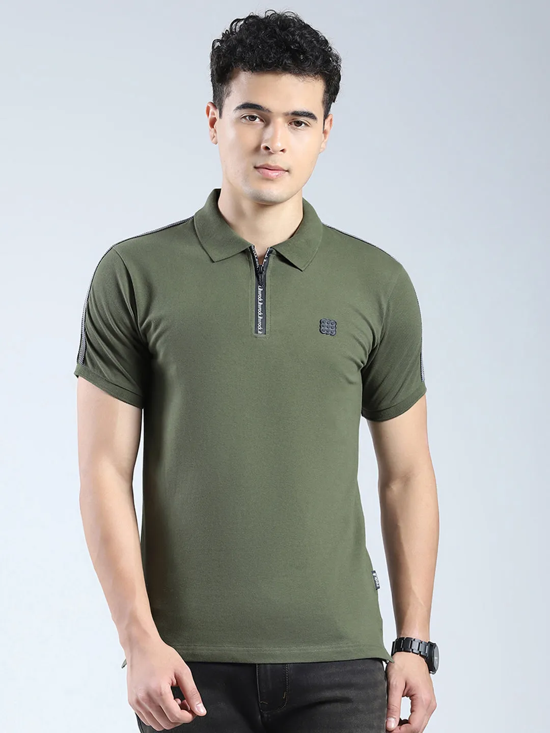 Rock.it Men Olive Solid Collar Half Sleeve T-Shirt sold by Monte Carlo