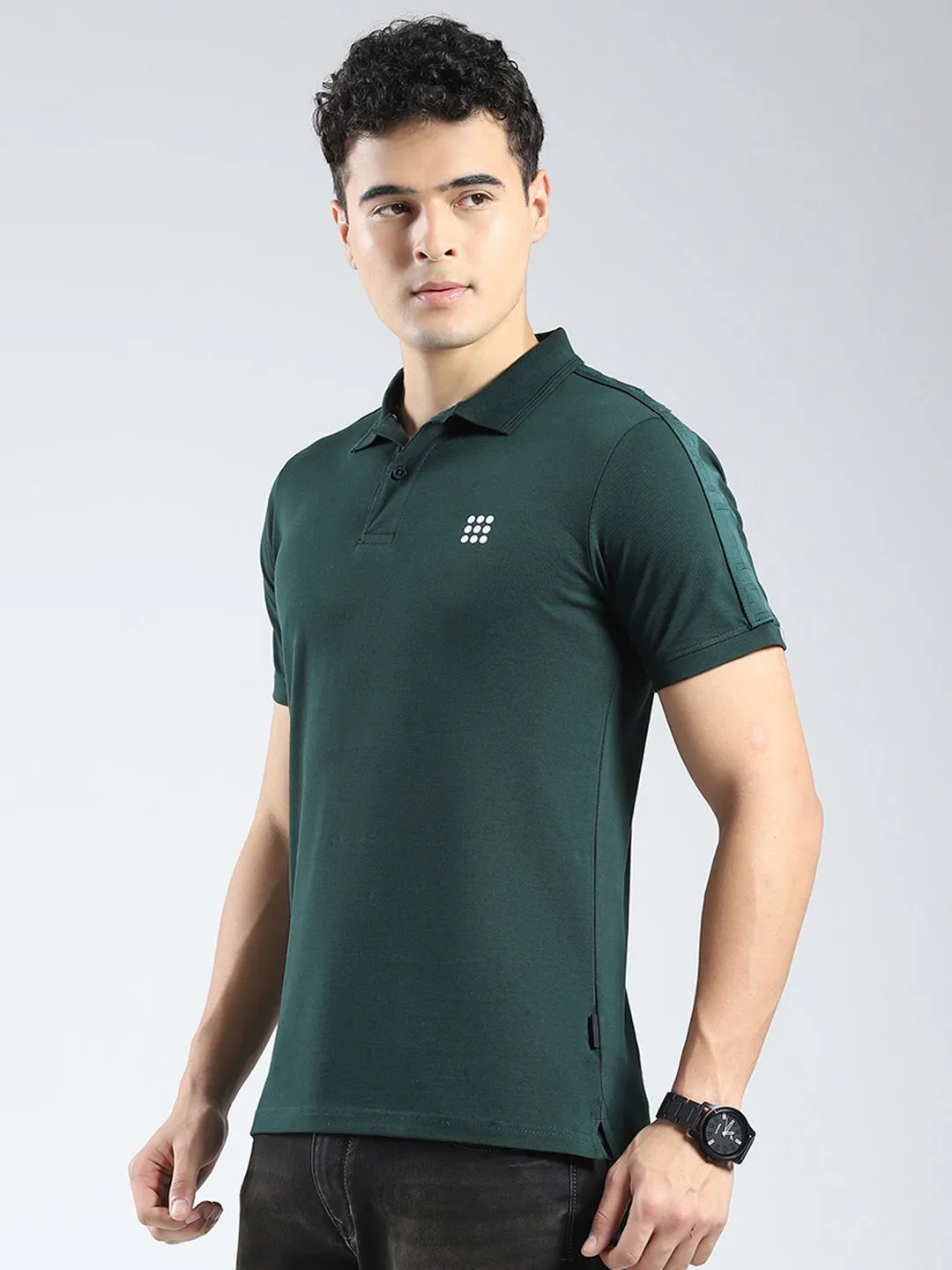 Rock.it Men Green Solid Collar Half Sleeve T-Shirt sold by Monte Carlo product image thumbnail 3
