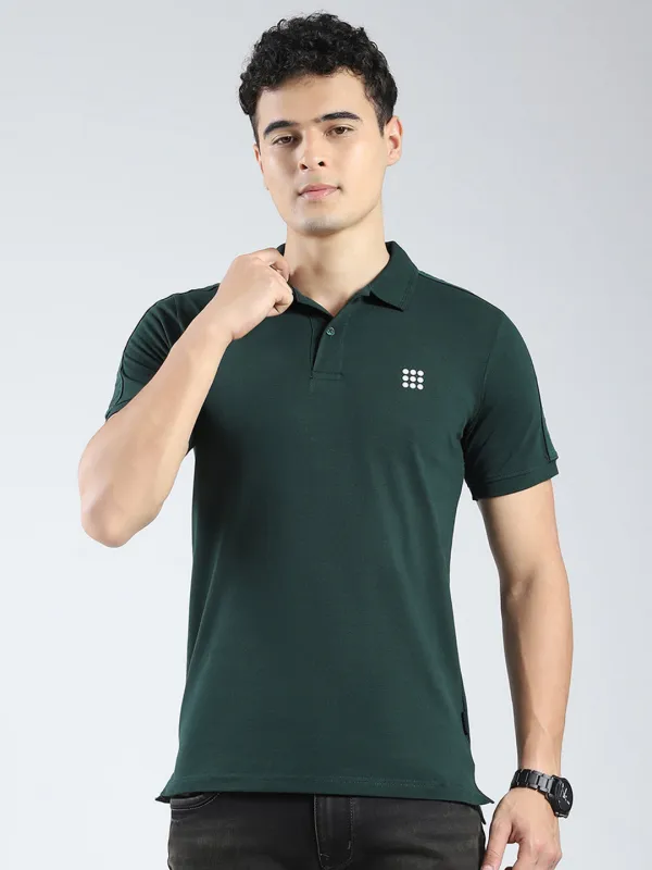 Rock.it Men Green Solid Collar Half Sleeve T-Shirt made by Monte Carlo
