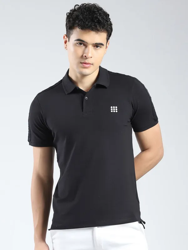 Rock.it Men Black Solid Collar Half Sleeve T-Shirt made by Monte Carlo