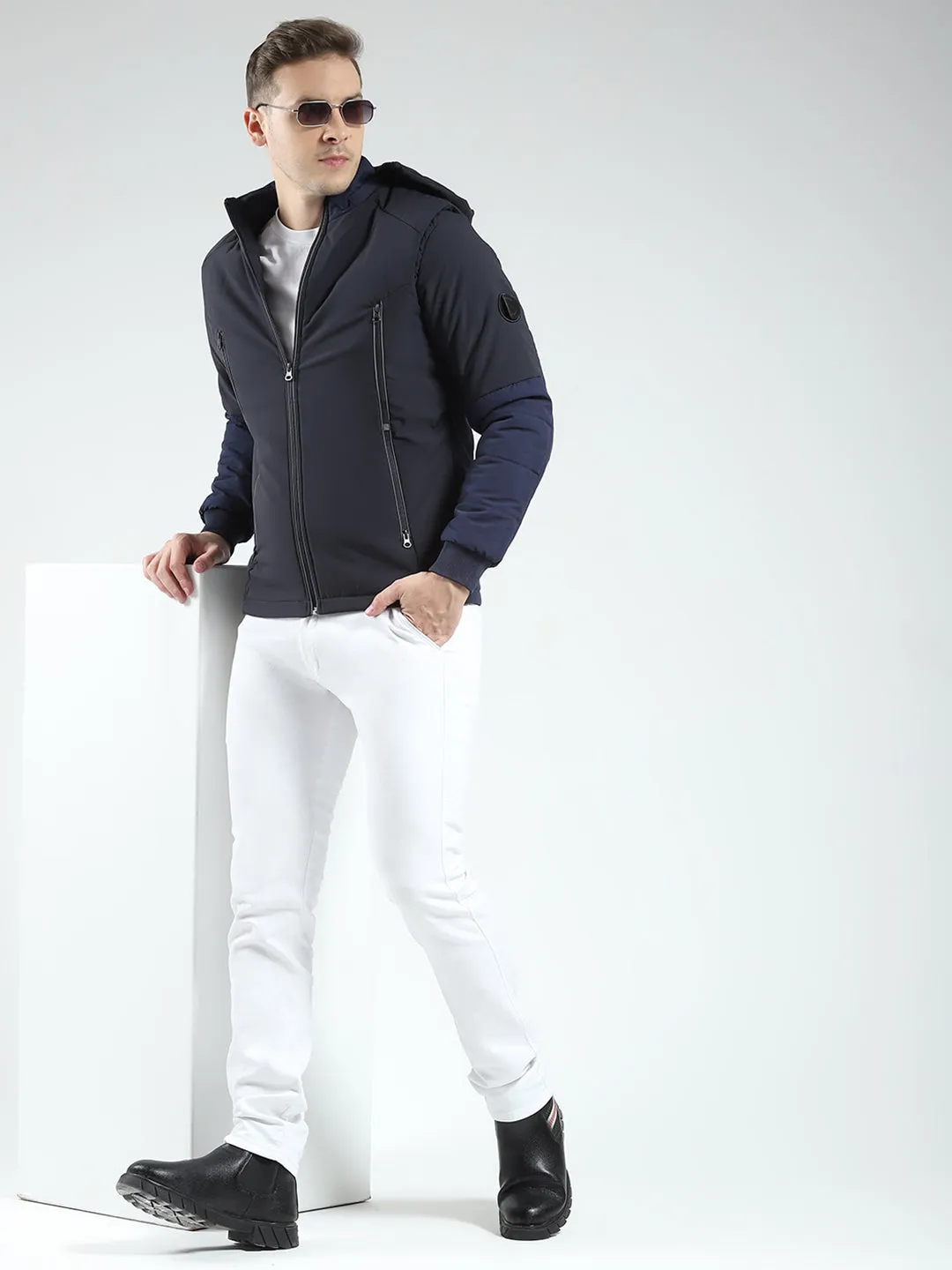 Men Black Solid Hooded Full Sleeve Jacket sold by Monte Carlo product image thumbnail 2