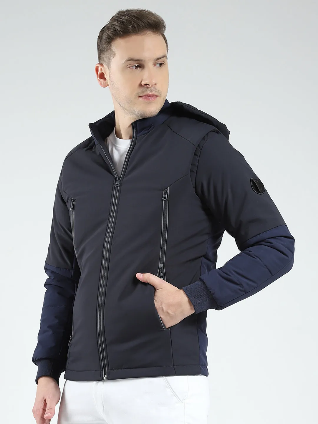 Men Black Solid Hooded Full Sleeve Jacket sold by Monte Carlo product image thumbnail 3