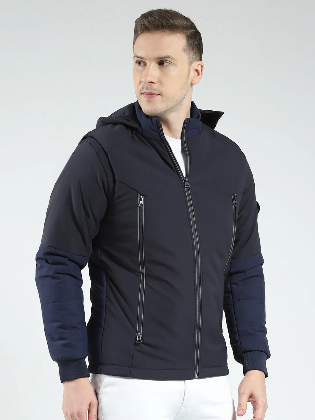Men Black Solid Hooded Full Sleeve Jacket sold by Monte Carlo product image thumbnail 4