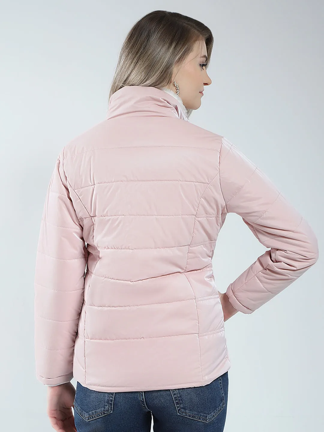 Women Pink Solid Mock Neck Full Sleeve Jacket sold by Monte Carlo product image thumbnail 5
