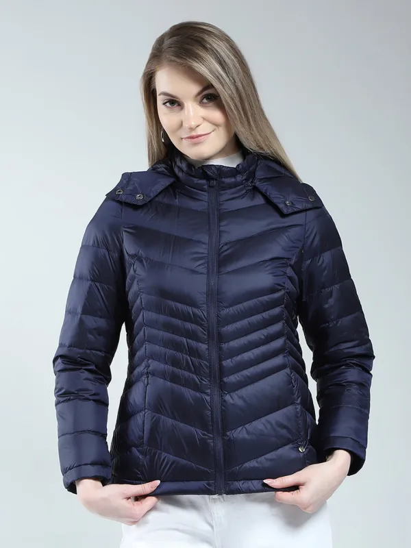 Women Navy Blue Solid Detachable Hood Full Sleeve Jacket sold by Monte Carlo
