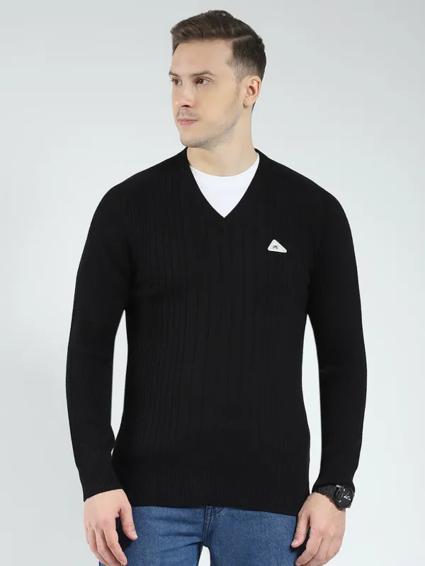 Men Black Solid V Neck Full Sleeve Pullover made by Monte Carlo