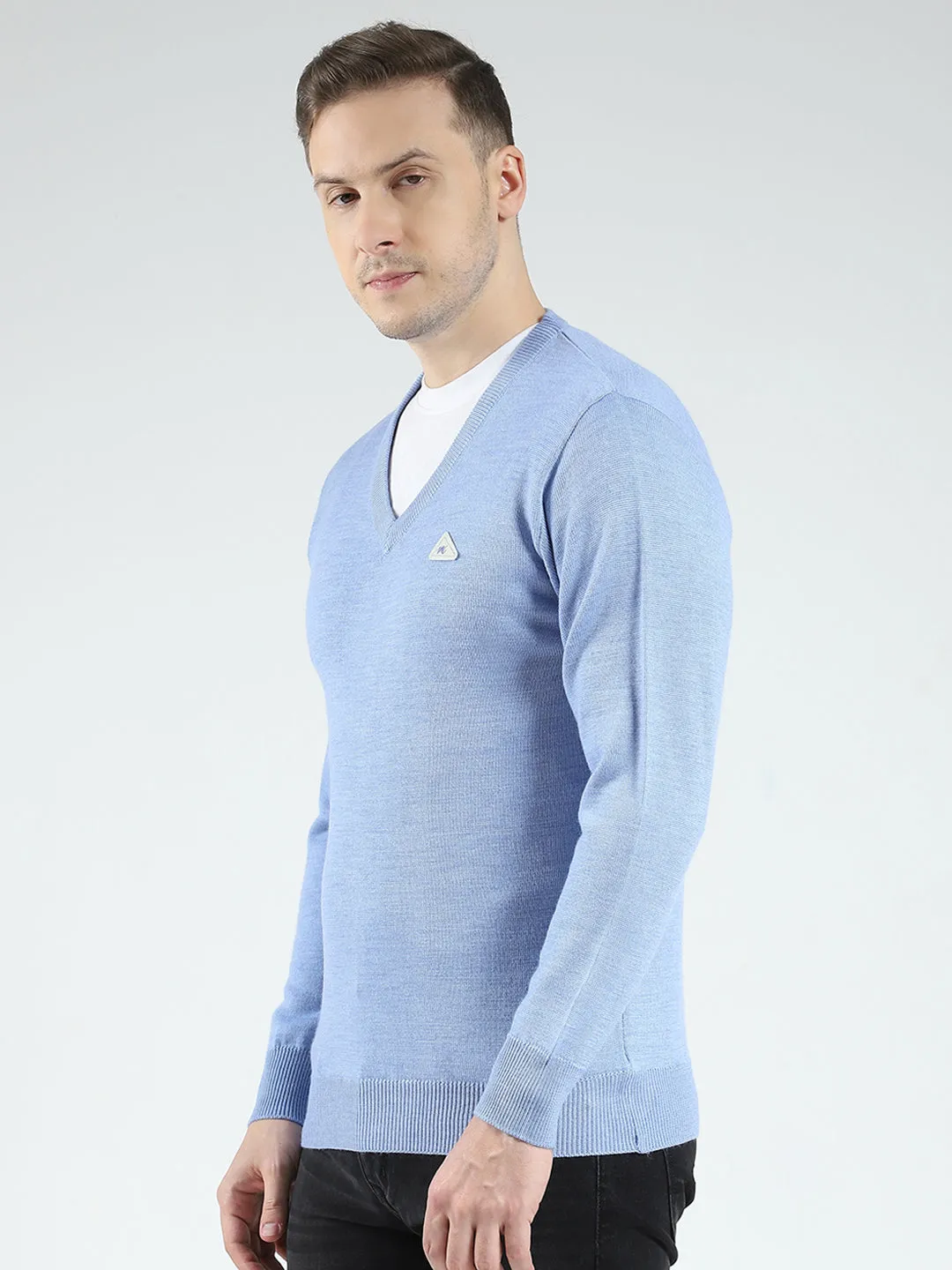 Men Blue Solid V Neck Full Sleeve Pullover sold by Monte Carlo product image thumbnail 3