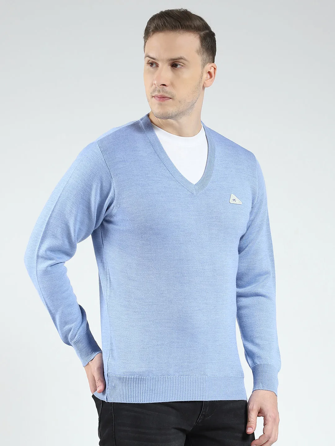 Men Blue Solid V Neck Full Sleeve Pullover sold by Monte Carlo product image thumbnail 4