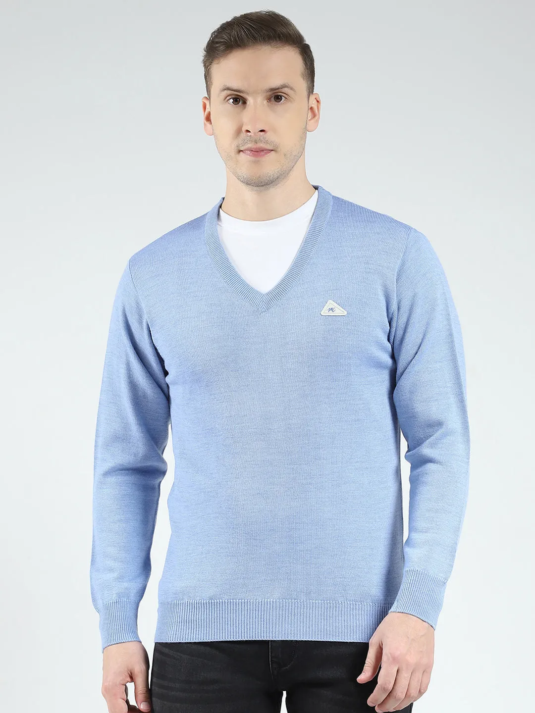Men Blue Solid V Neck Full Sleeve Pullover sold by Monte Carlo