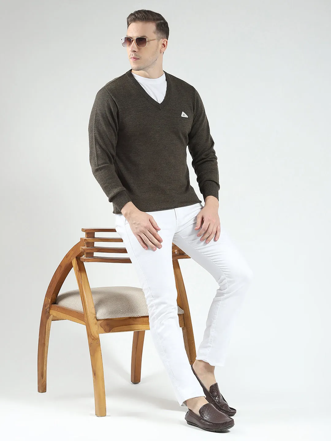 Men Green Solid V Neck Full Sleeve Pullover sold by Monte Carlo product image thumbnail 2