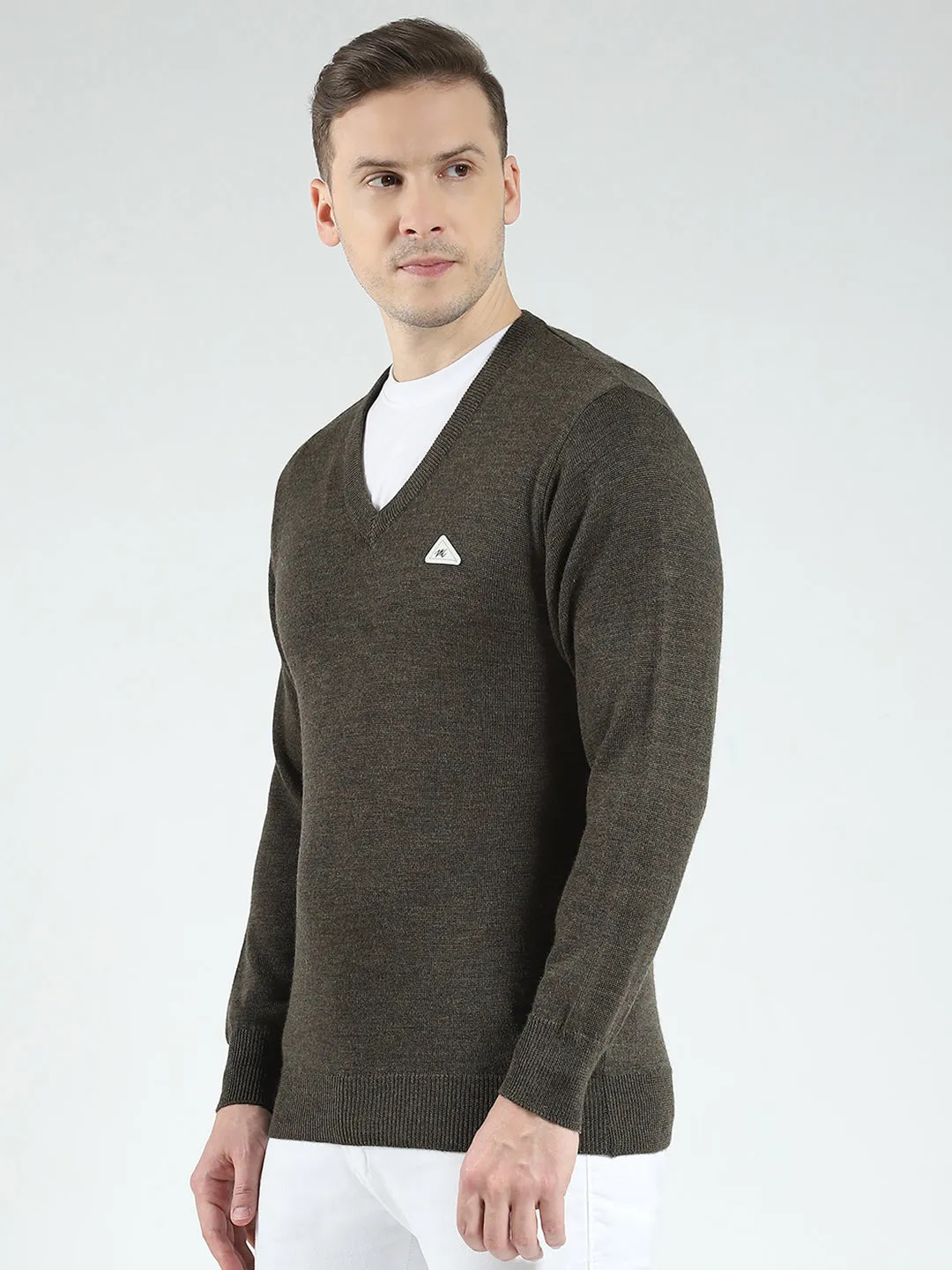 Men Green Solid V Neck Full Sleeve Pullover sold by Monte Carlo product image thumbnail 3