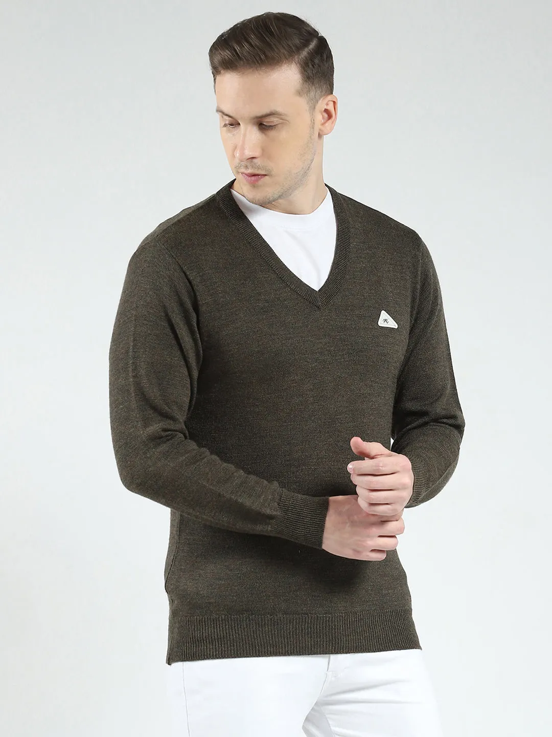 Men Green Solid V Neck Full Sleeve Pullover sold by Monte Carlo product image thumbnail 4