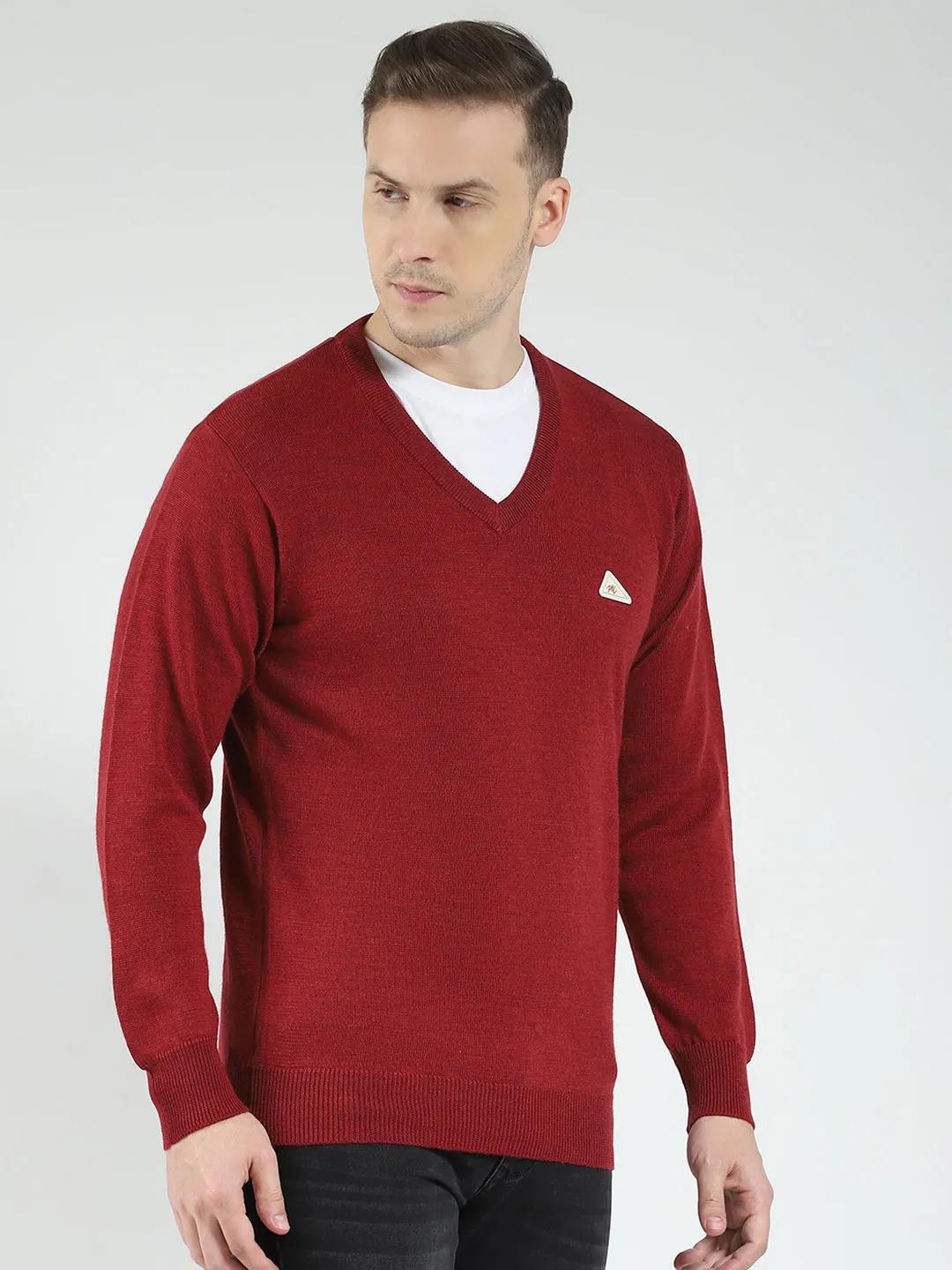 Men Maroon Solid V Neck Full Sleeve Pullover sold by Monte Carlo product image thumbnail 4