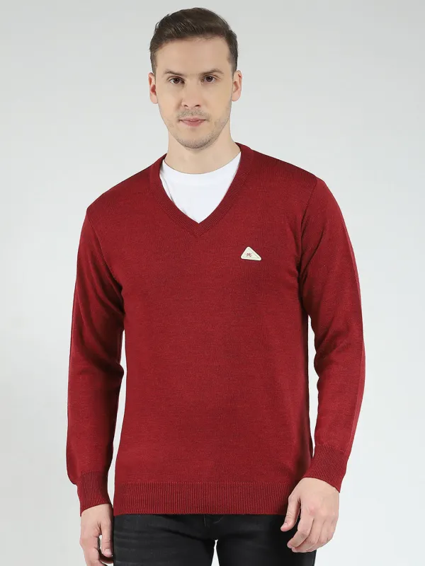 Men Maroon Solid V Neck Full Sleeve Pullover made by Monte Carlo