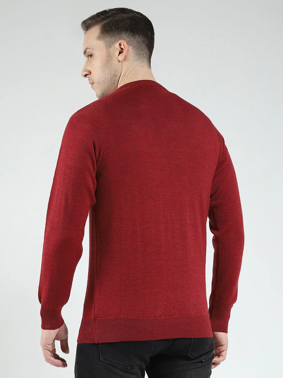 Men Maroon Solid V Neck Full Sleeve Pullover sold by Monte Carlo product image thumbnail 5