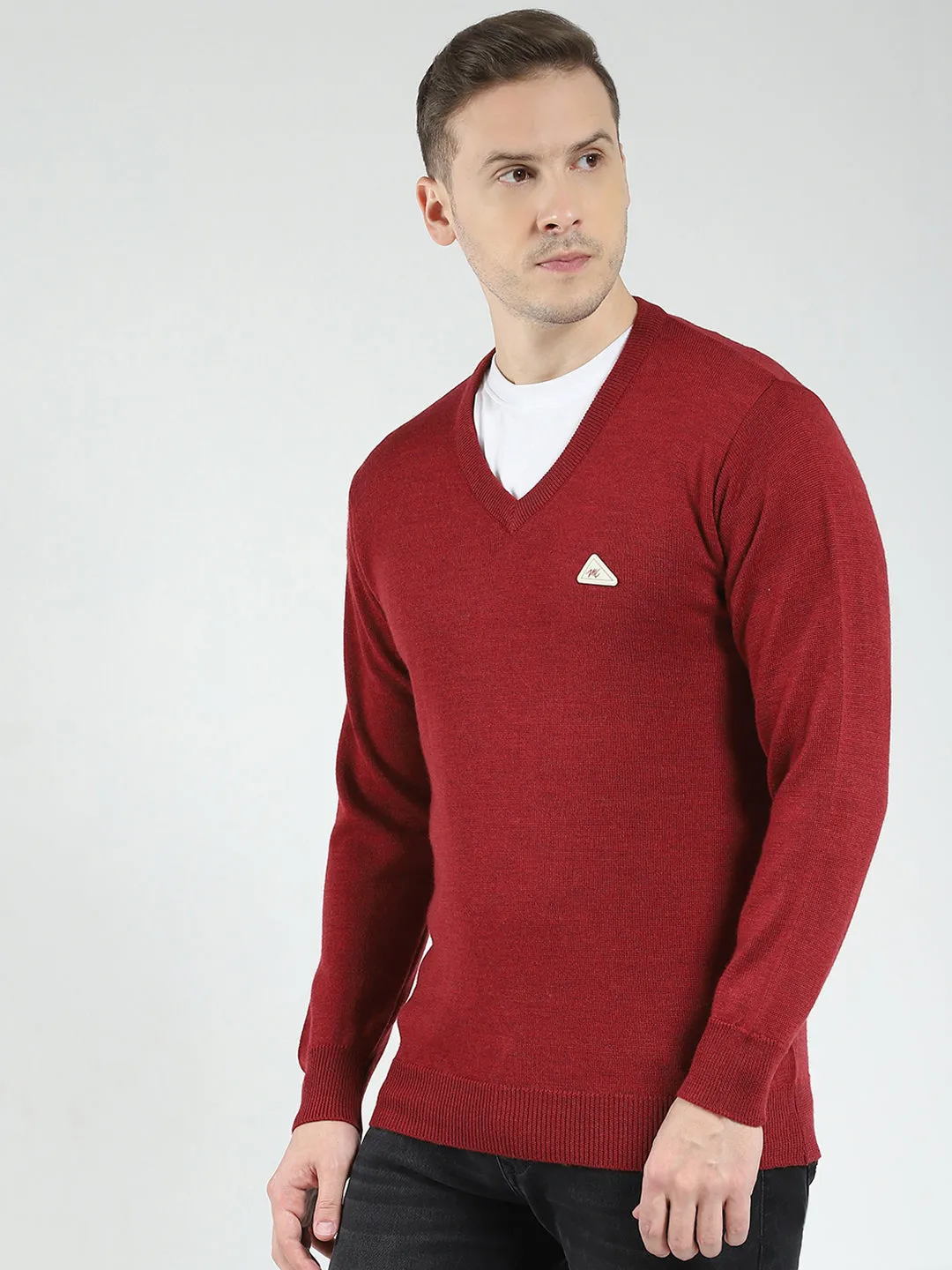 Men Maroon Solid V Neck Full Sleeve Pullover sold by Monte Carlo product image thumbnail 3