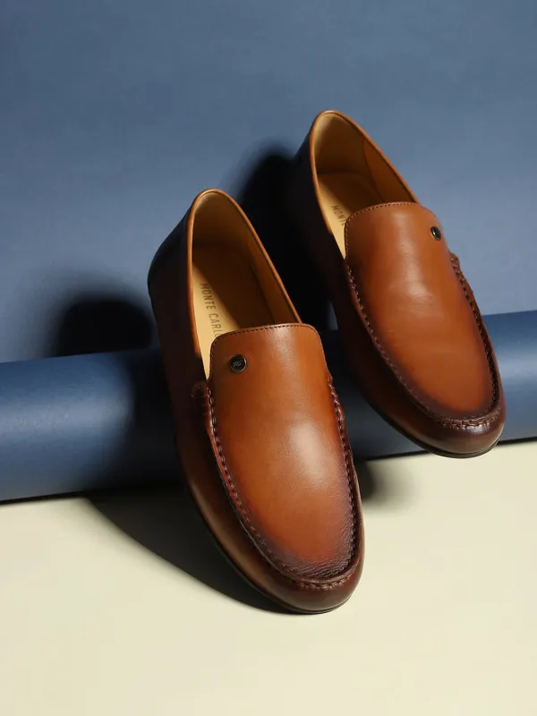 Monte Carlo Tan Casual Slip on Leather Loafers for Men sold by Monte Carlo