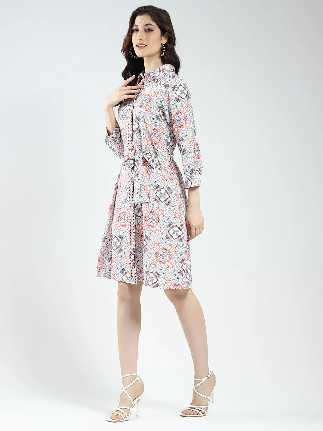 Women Grey Printed Collar 3/4th Sleeve Tunic sold by Monte Carlo product image thumbnail 4