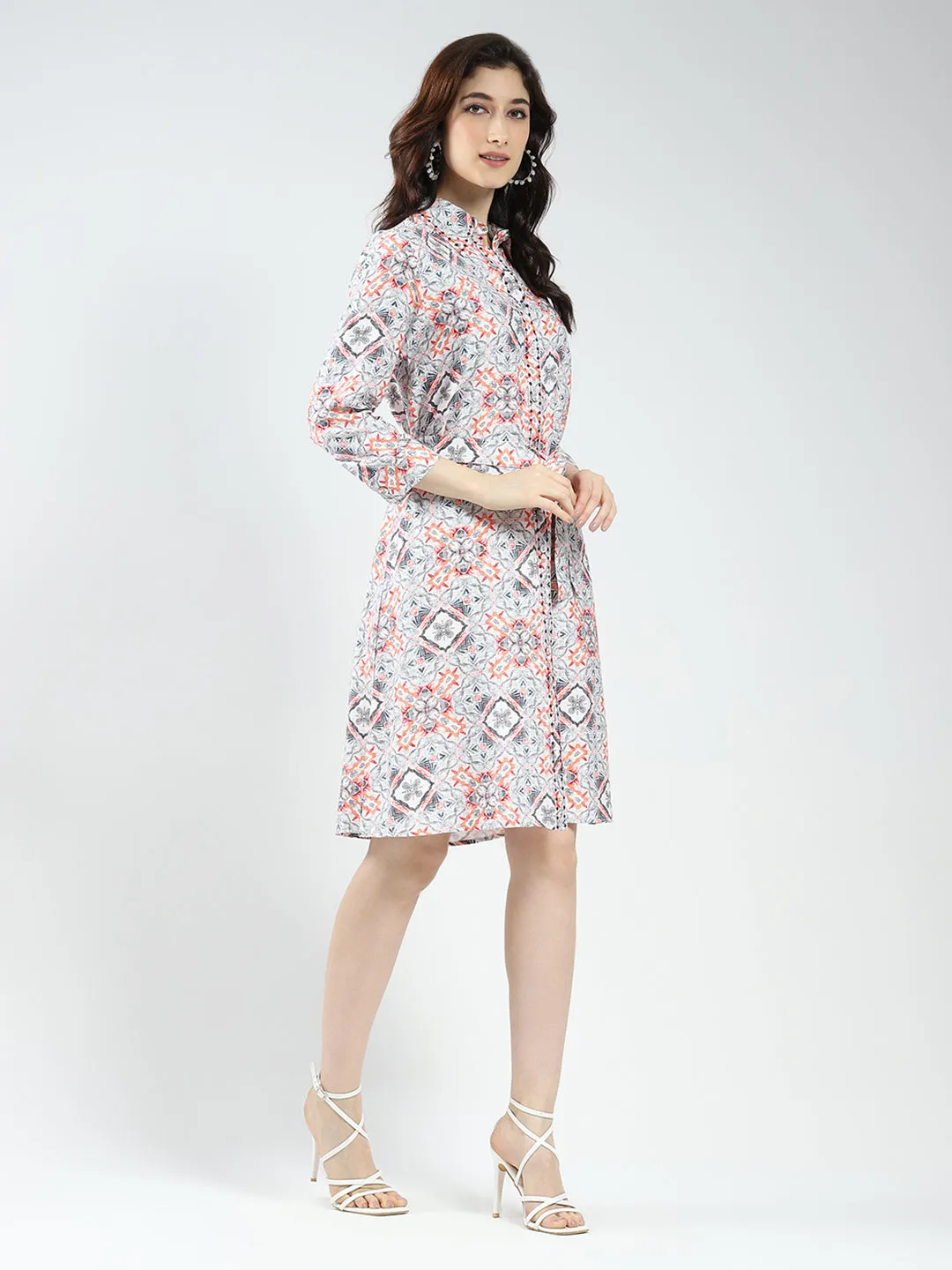 Women Grey Printed Collar 3/4th Sleeve Tunic sold by Monte Carlo product image thumbnail 5