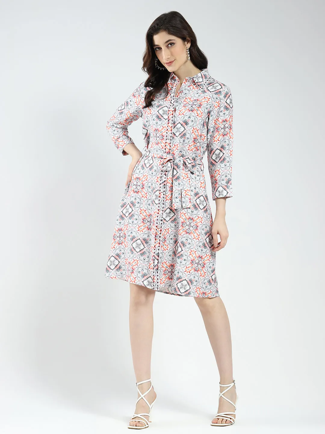 Women Grey Printed Collar 3/4th Sleeve Tunic sold by Monte Carlo product image thumbnail 2