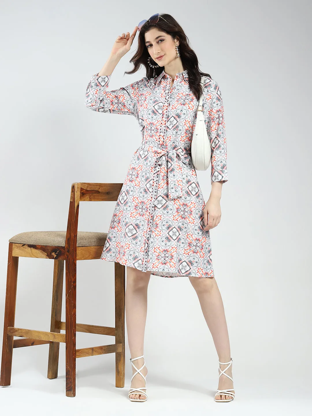 Women Grey Printed Collar 3/4th Sleeve Tunic sold by Monte Carlo product image thumbnail 3