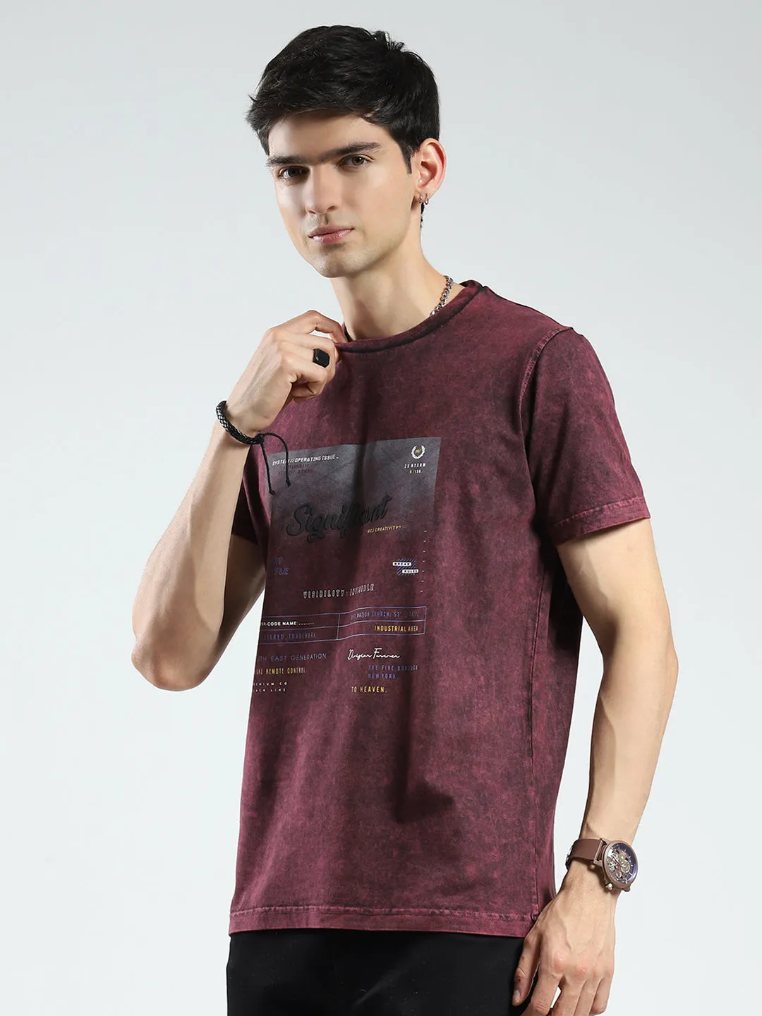 Men Maroon Printed Round Neck Half Sleeve T-Shirt sold by Monte Carlo product image thumbnail 3