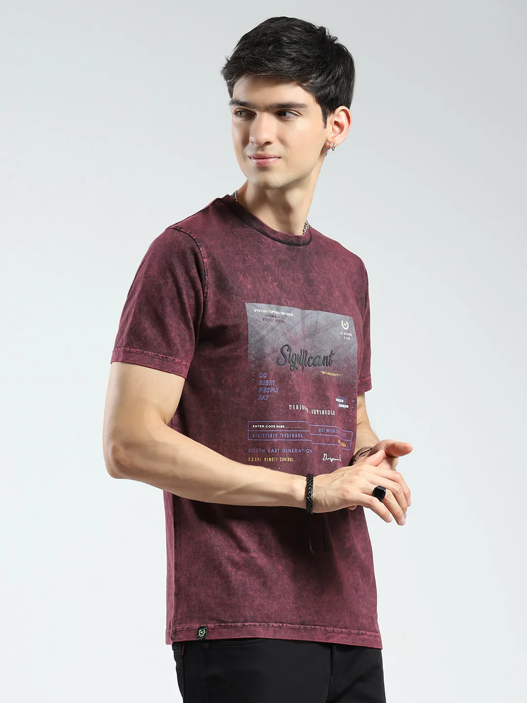 Men Maroon Printed Round Neck Half Sleeve T-Shirt sold by Monte Carlo product image thumbnail 4