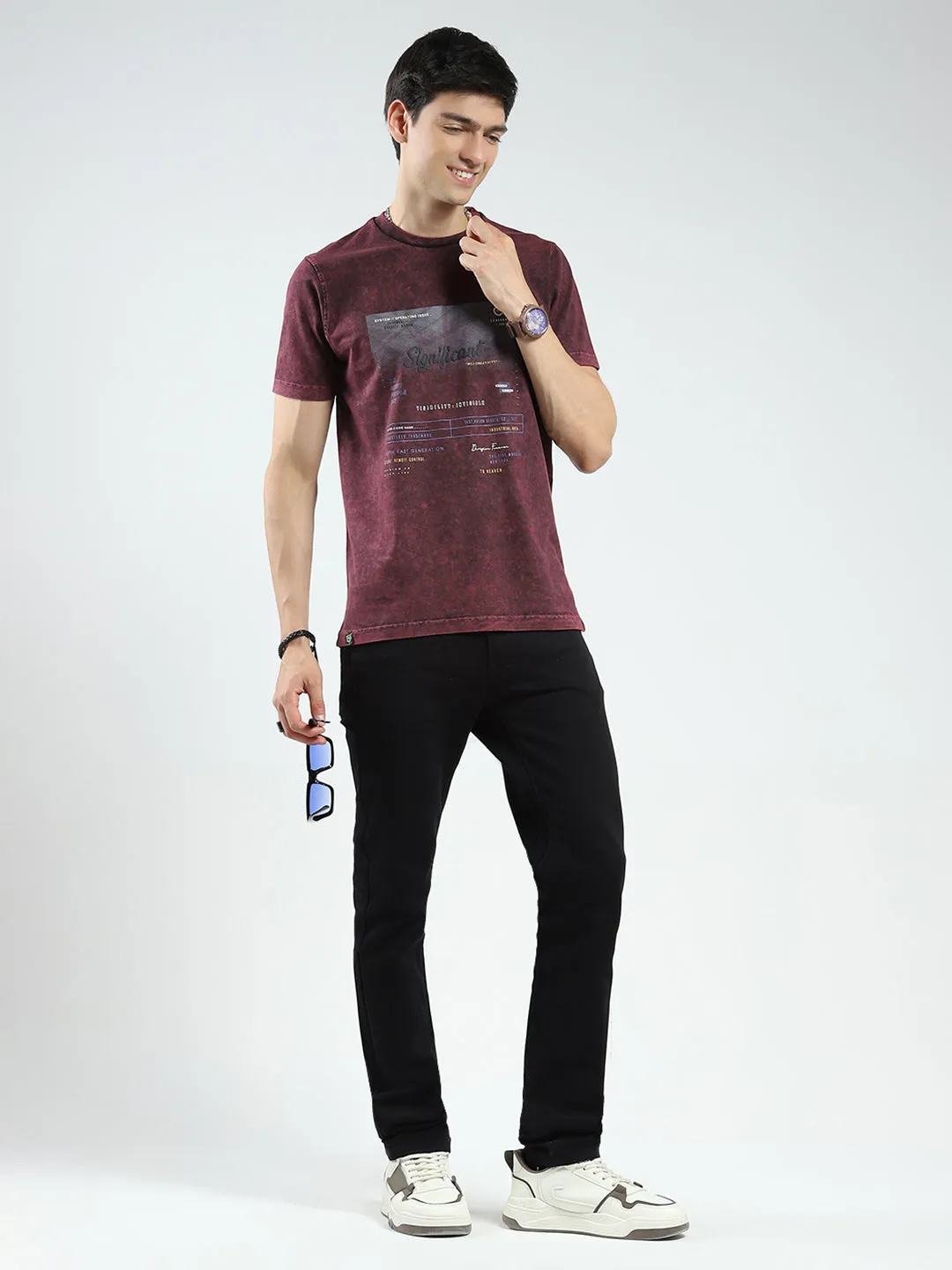 Men Maroon Printed Round Neck Half Sleeve T-Shirt sold by Monte Carlo product image thumbnail 2