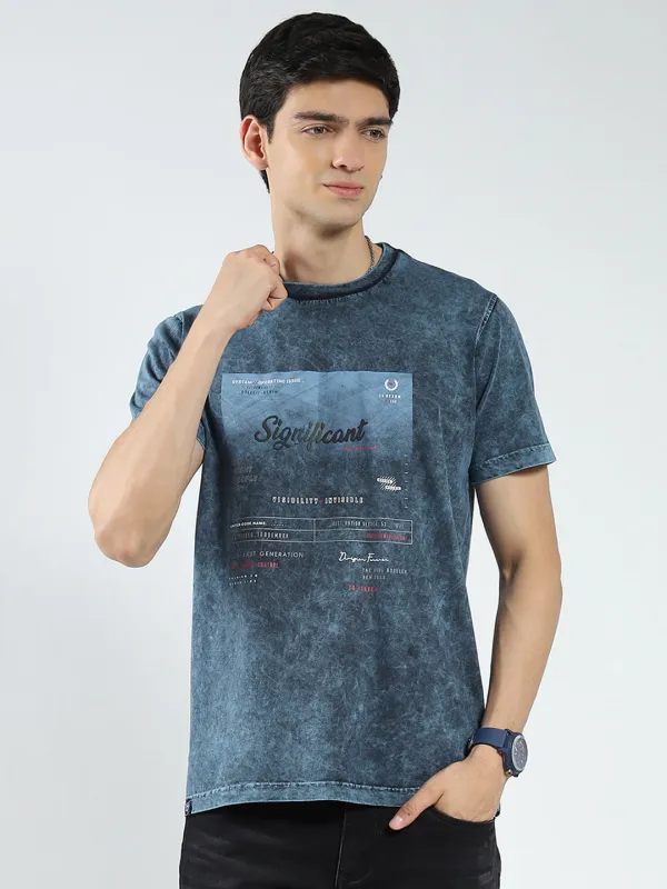 Men Blue Printed Round Neck Half Sleeve T-Shirt made by Monte Carlo