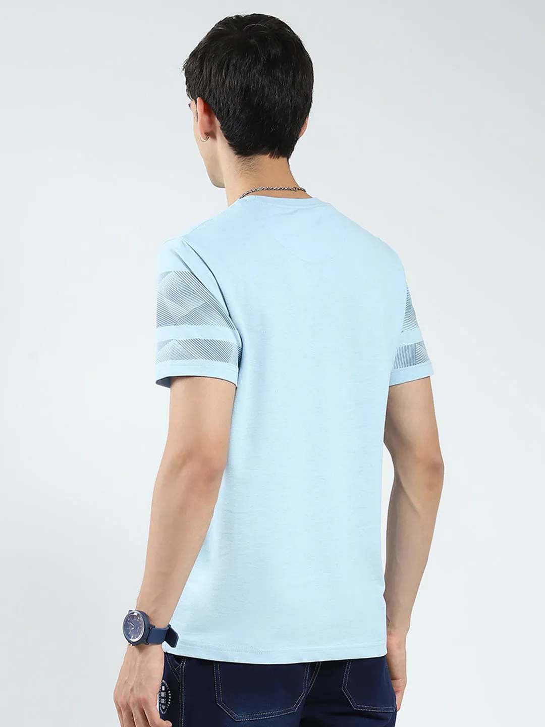 Men Blue Printed Round Neck Half Sleeve T-Shirt sold by Monte Carlo product image thumbnail 5