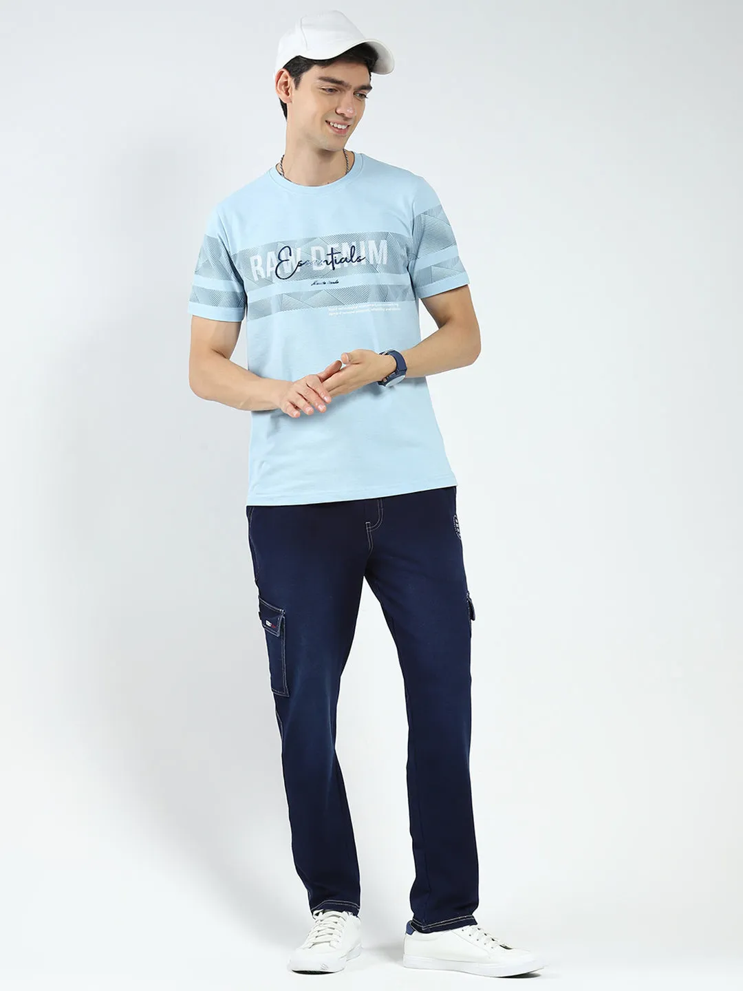 Men Blue Printed Round Neck Half Sleeve T-Shirt sold by Monte Carlo product image thumbnail 2