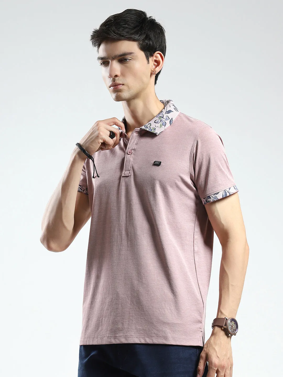 Men Pink Printed Collar Half Sleeve T-Shirt sold by Monte Carlo product image thumbnail 3
