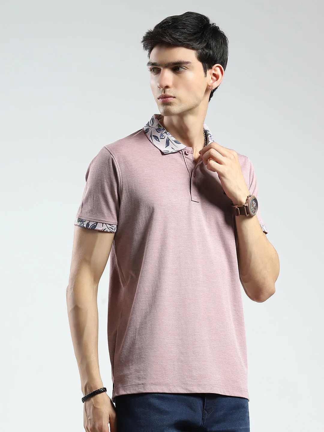 Men Pink Printed Collar Half Sleeve T-Shirt sold by Monte Carlo product image thumbnail 4