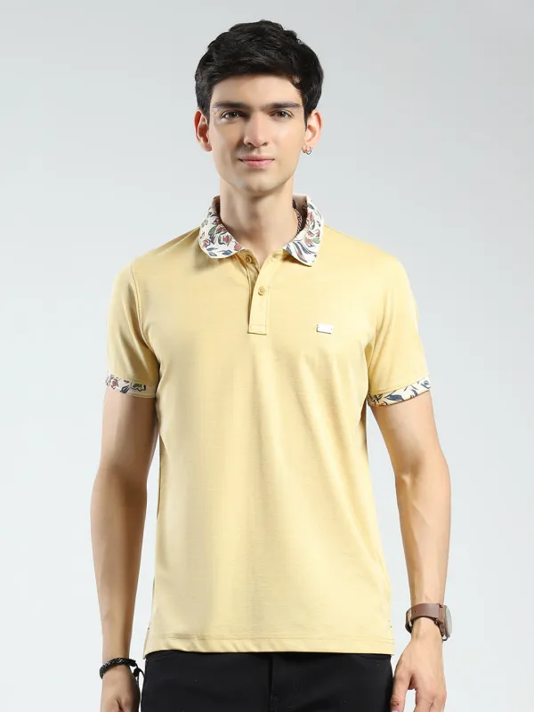 Men Yellow Printed Collar Half Sleeve T-Shirt made by Monte Carlo