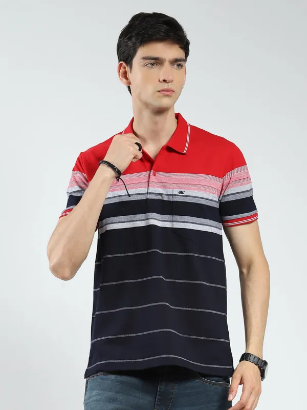 Men Red Stripe Collar Half Sleeve T-Shirt made by Monte Carlo