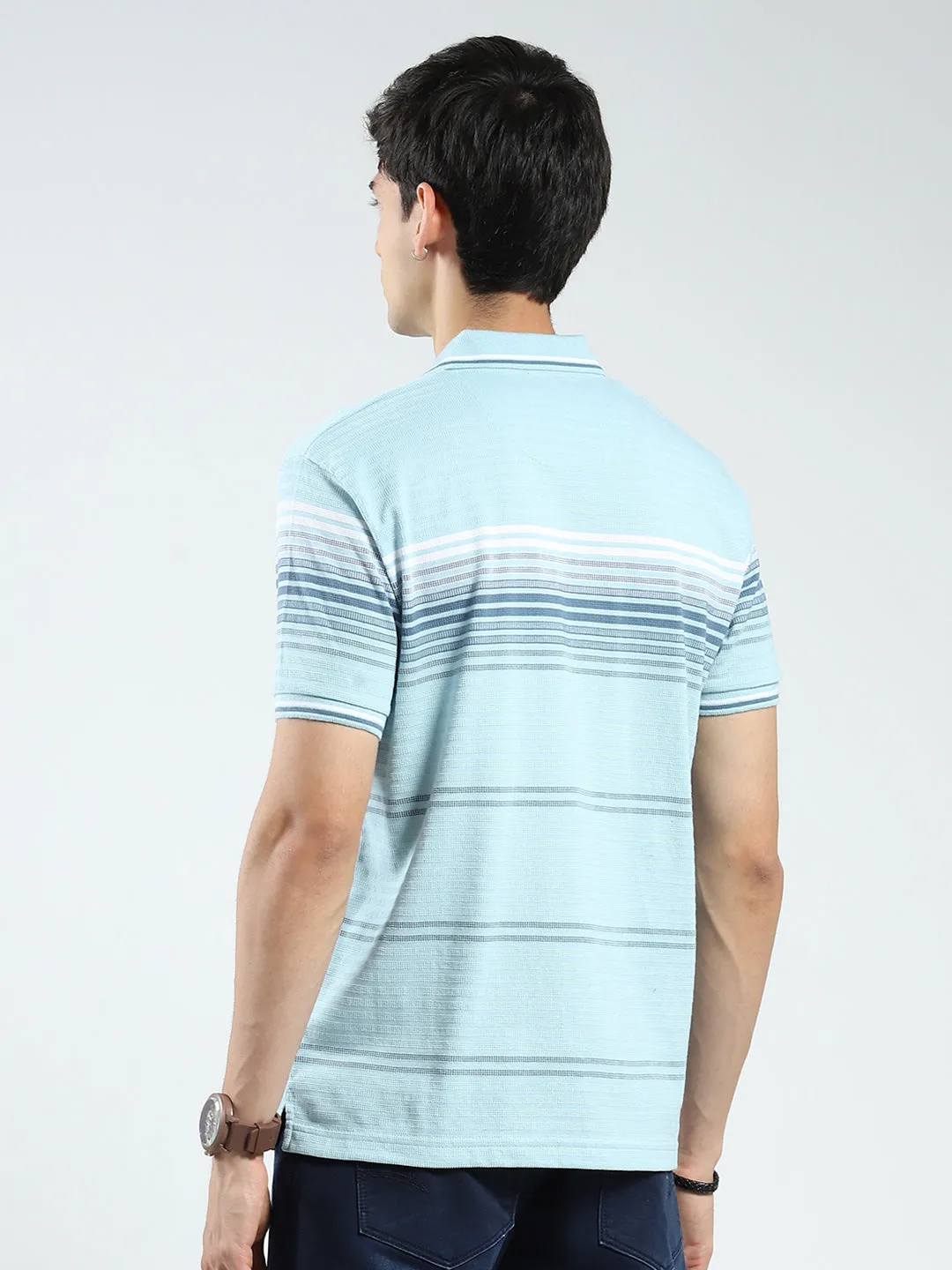 Men Green Stripe Collar Half Sleeve T-Shirt sold by Monte Carlo product image thumbnail 5