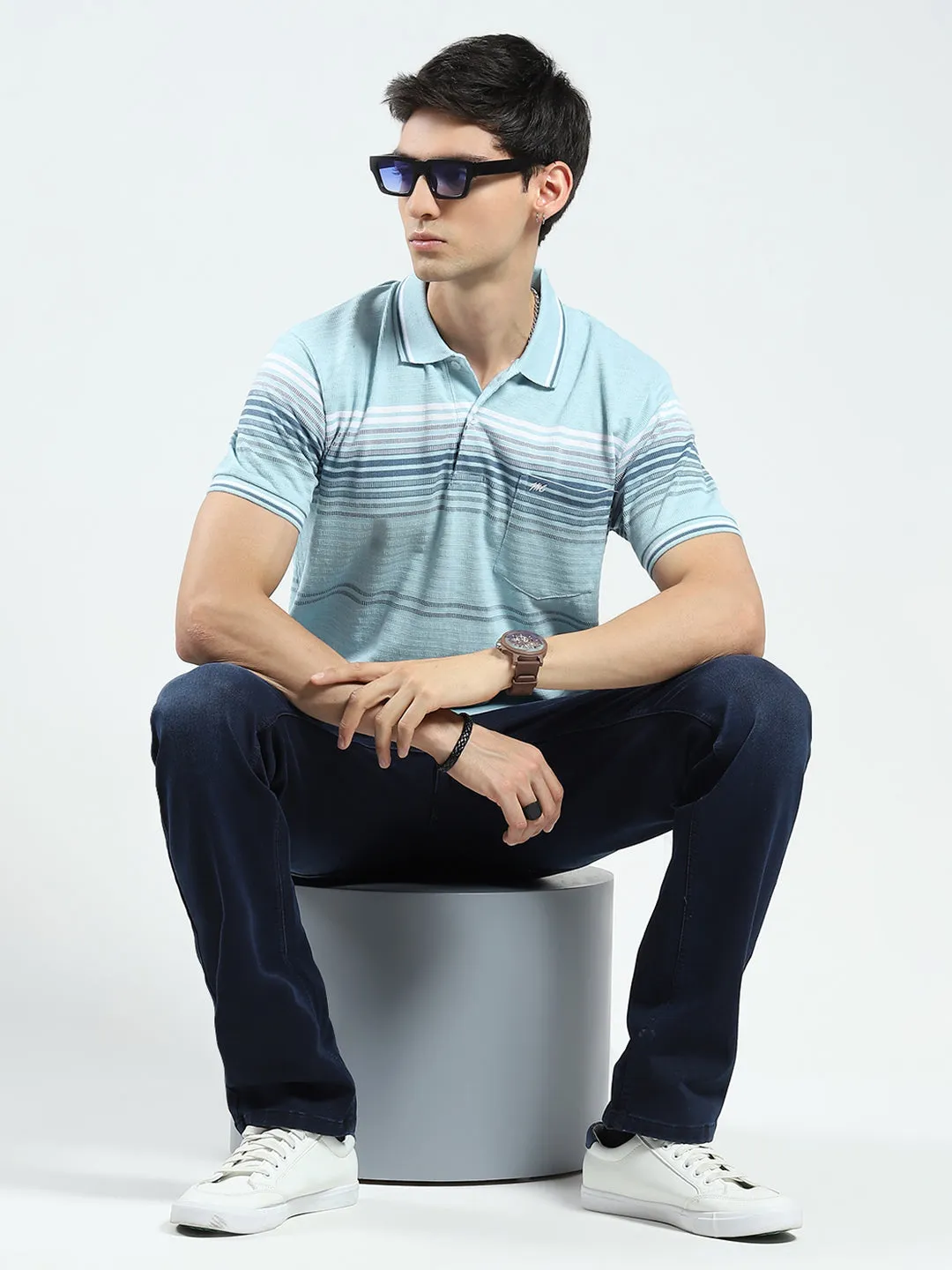 Men Green Stripe Collar Half Sleeve T-Shirt sold by Monte Carlo product image thumbnail 2