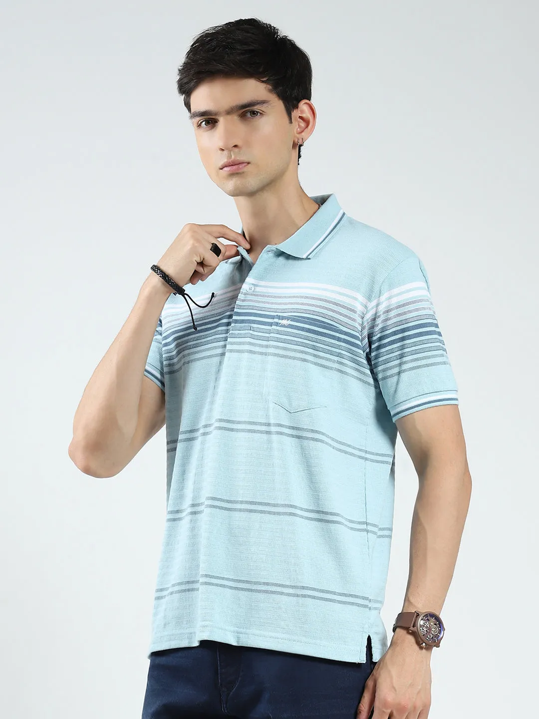 Men Green Stripe Collar Half Sleeve T-Shirt sold by Monte Carlo product image thumbnail 3