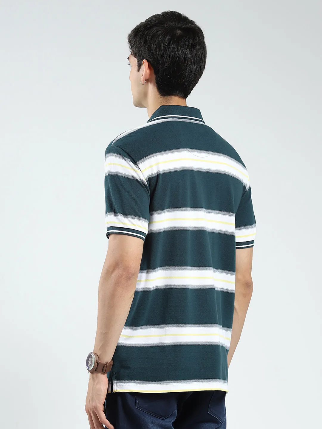 Men Green Stripe Collar Half Sleeve T-Shirt sold by Monte Carlo product image thumbnail 5