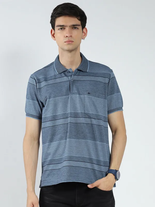 Men Blue Stripe Collar Half Sleeve T-Shirt made by Monte Carlo