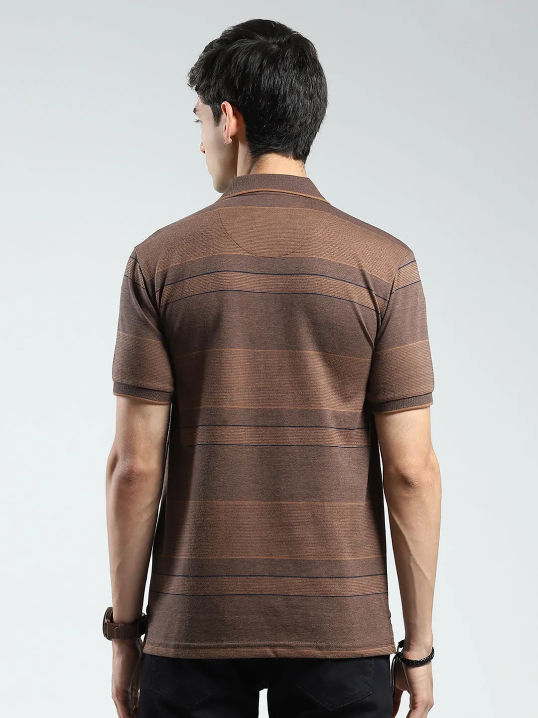 Men Brown Stripe Collar Half Sleeve T-Shirt sold by Monte Carlo product image thumbnail 5