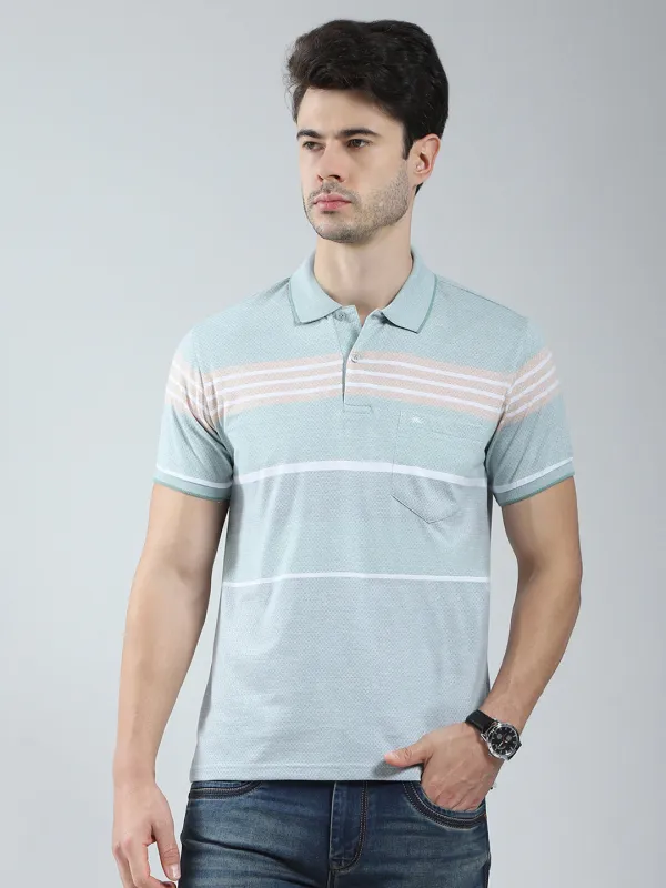 Men Green Stripe Collar Half Sleeve T-Shirt sold by Monte Carlo
